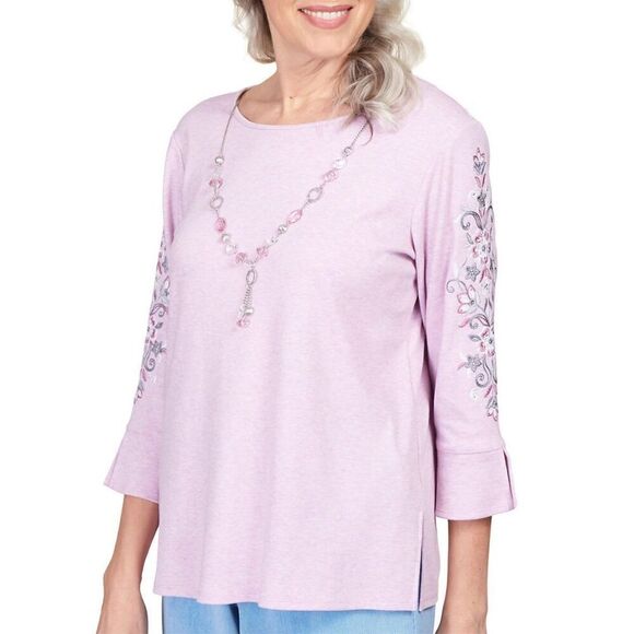 Alfred Dunner Women’s XLarge Swiss Chalet Embroidered Flutter Sleeve Top in Rasp - Picture 10 of 10